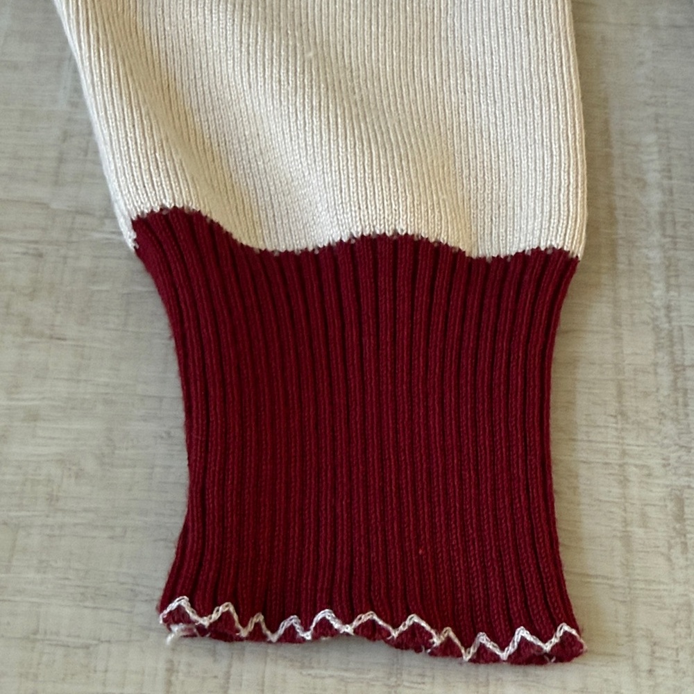 Elegant Cream Knit with Burgundy Collar and Bow detail - Picture 6 of 8